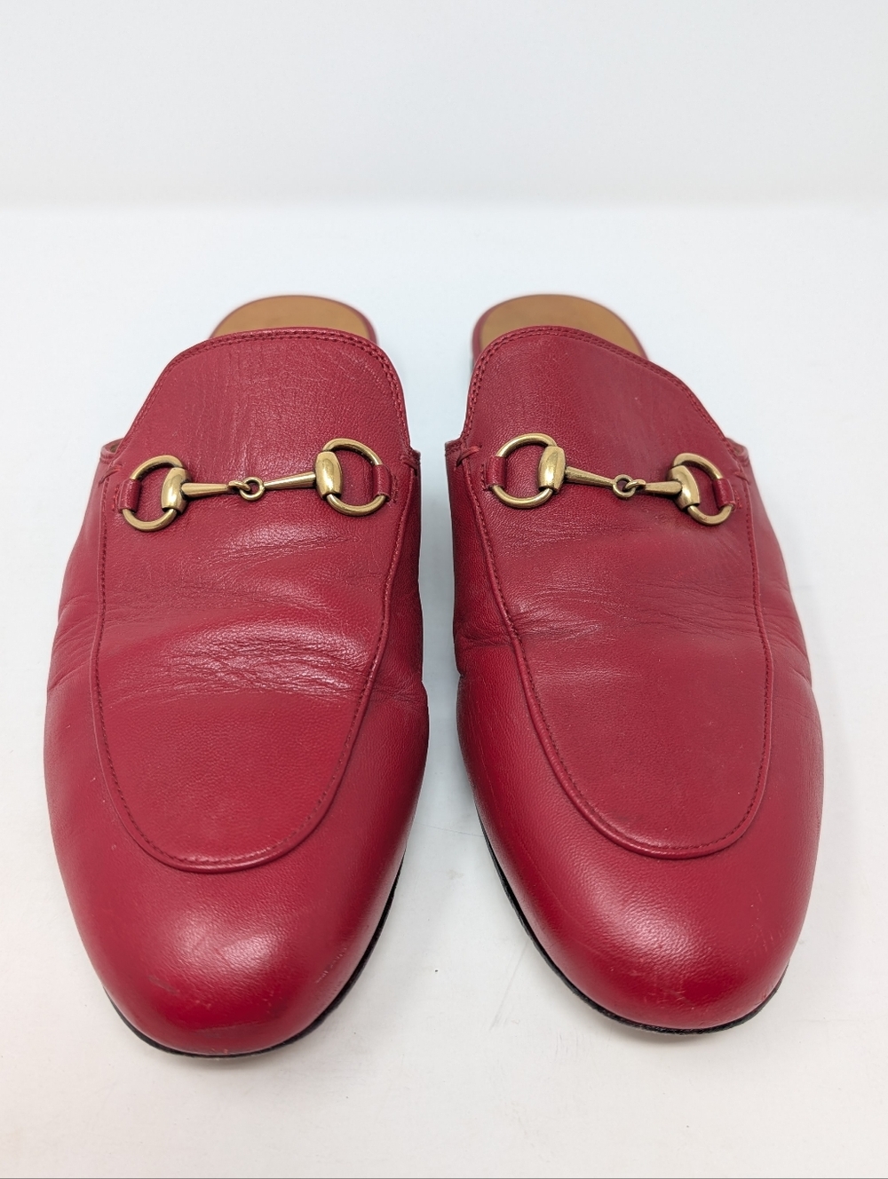 Gucci Princetown Mules Horse Bit Flats Red Leather Size 39.5